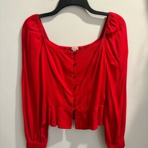 Elegant Red Button-Up Women's Top